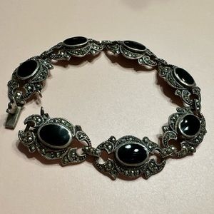 925 Sterling Silver & Black Onyx Marcasite Bracelet